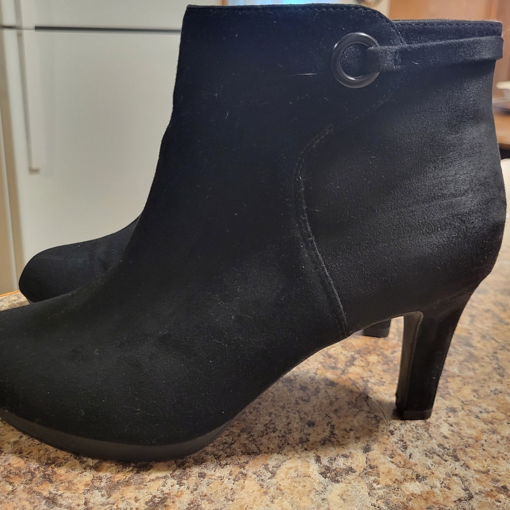 Clarks Black Ankle Booties High Heel Suede